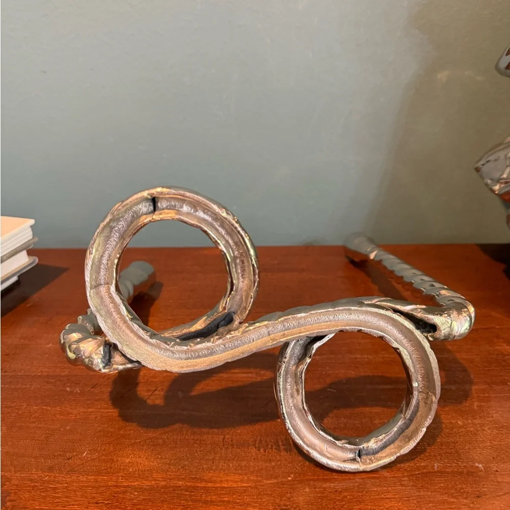 West Elm Silver Tone Rope Design Double Taper Candle Holder Centerpiece